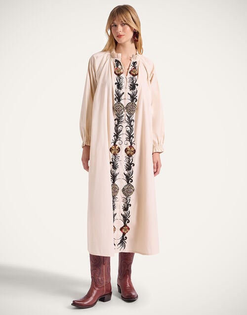 la doublej Cerere Shirt Dress Solid Pale Pink in Embroidered Cotton Poplin