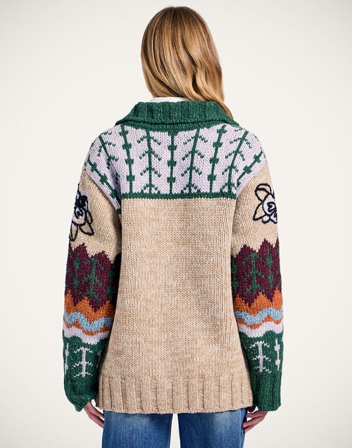 La Doublej Chalet Cardigan Multicolor Camel & Lilac In Wool Mix