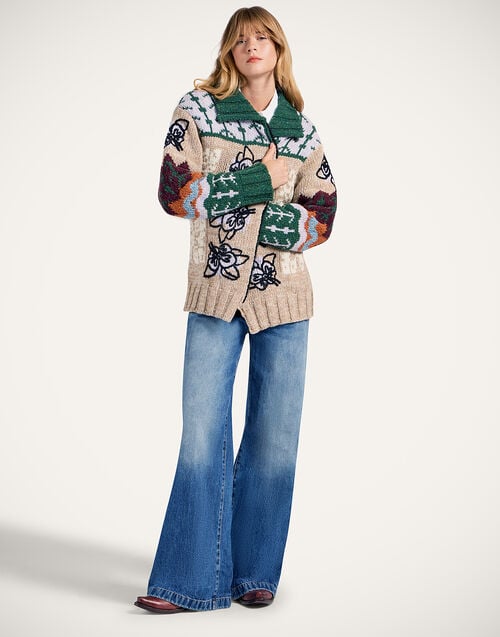 La Doublej Chalet Cardigan Multicolor Camel & Lilac In Wool Mix