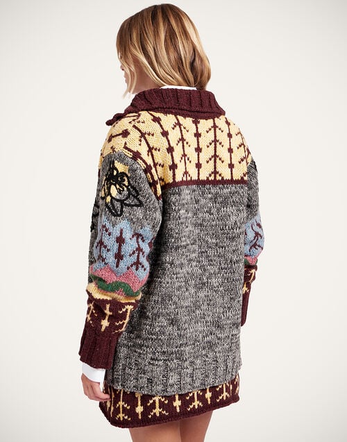 La Doublej Chalet Cardigan Multicolor Grey & Yellow In Wool Mix