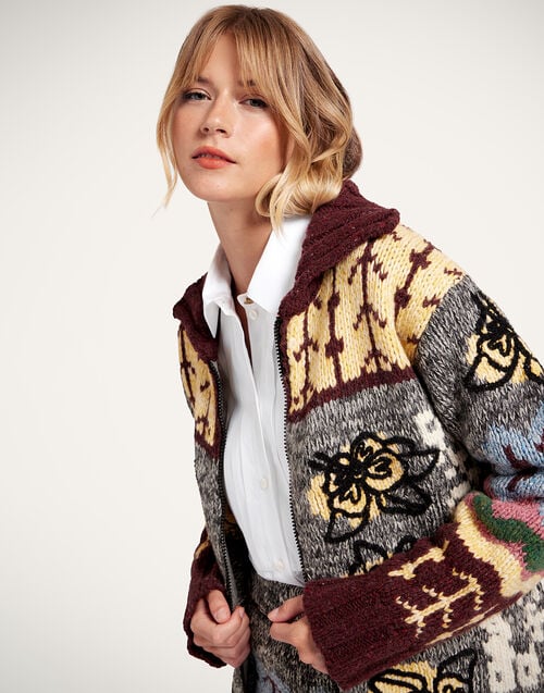 La Doublej Chalet Cardigan Multicolor Grey & Yellow In Wool Mix