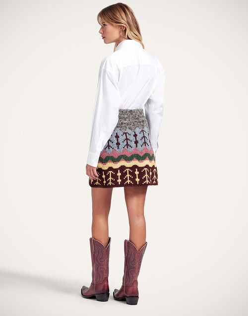 La Doublej Chalet Skirt Multicolor Grey & Yellow In Wool Mix