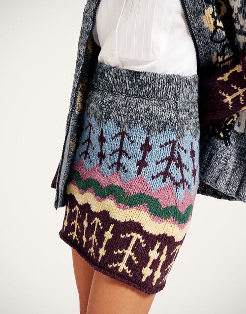 La Doublej Chalet Skirt Multicolor Grey & Yellow In Wool Mix