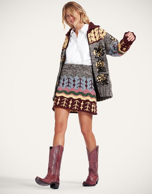 La Doublej Chalet Skirt Multicolor Grey & Yellow In Wool Mix