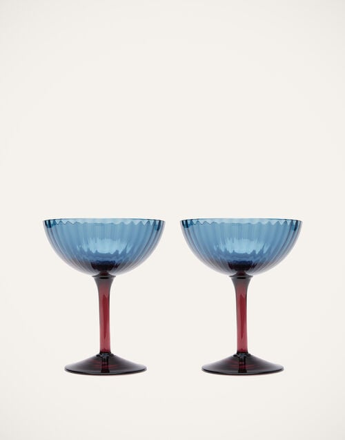 la doublej Champagne Coupe Set of 2 Blu Fumé in Murano Glass