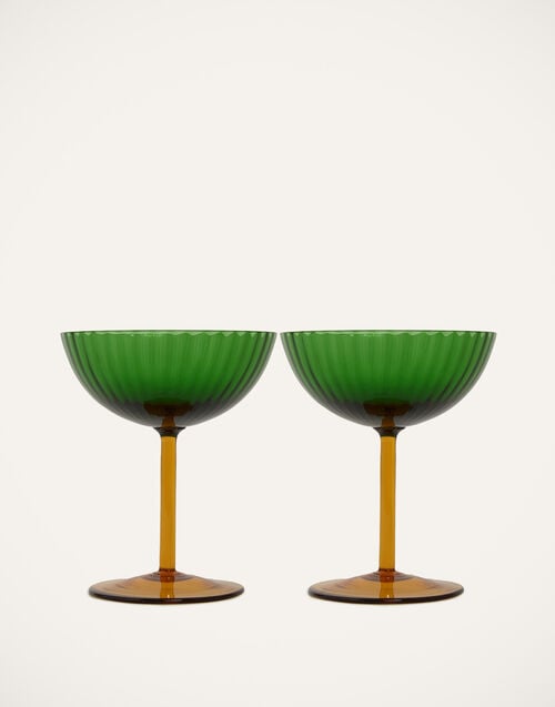 la doublej Champagne Coupe Set of 2 Verde in Murano Glass