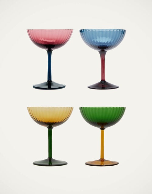 la doublej Champagne Coupe Set of 4 Rainbow Mix in Glass