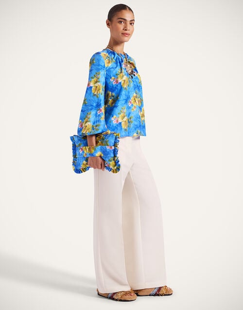 La Doublej Charming Top Riptide Light Blue In Silk Twill