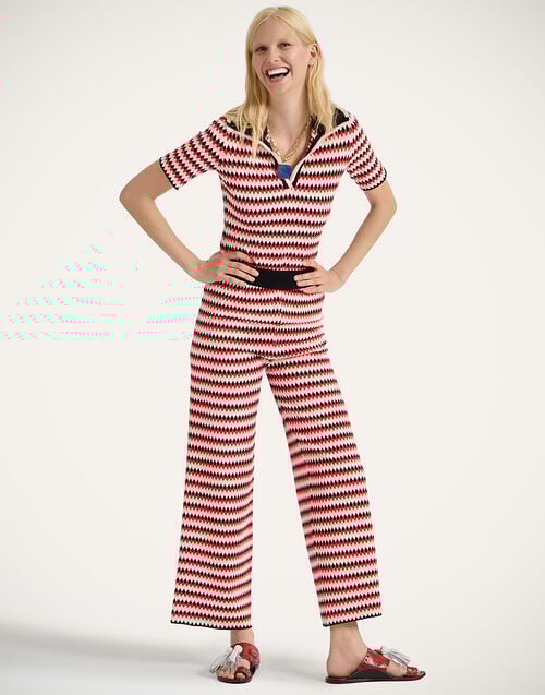 La Doublej Checkers Pants Multicolor Red & Pink In Compact Knit