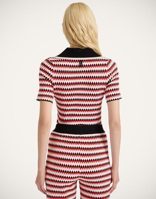 La Doublej Checkers Polo Multicolor Red & Pink In Compact Knit