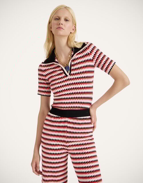 La Doublej Checkers Polo Multicolor Red & Pink In Compact Knit