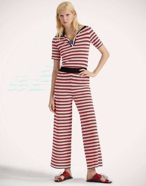 La Doublej Checkers Polo Multicolor Red & Pink In Compact Knit