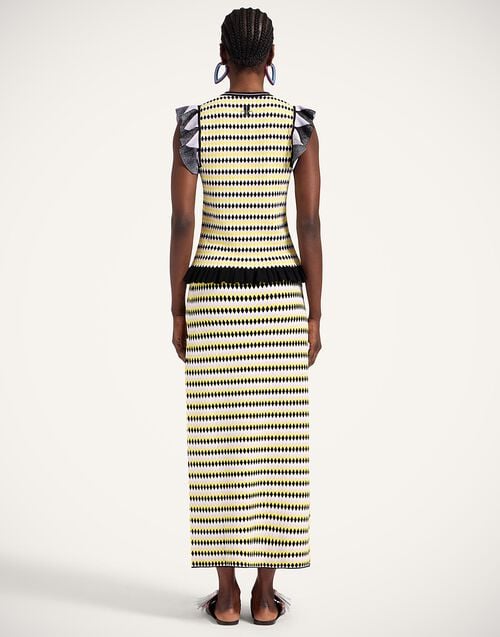 La Doublej Checkers Skirt Multicolor Yellow & Black In Compact Knit