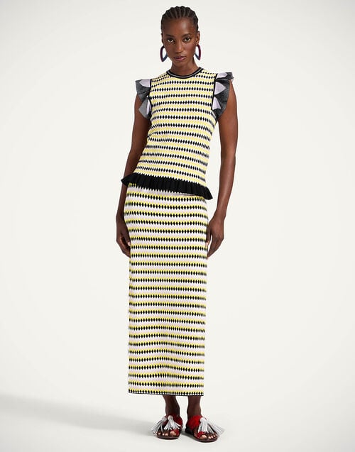 la doublej Checkers Skirt Multicolor Yellow & Black in Compact Knit