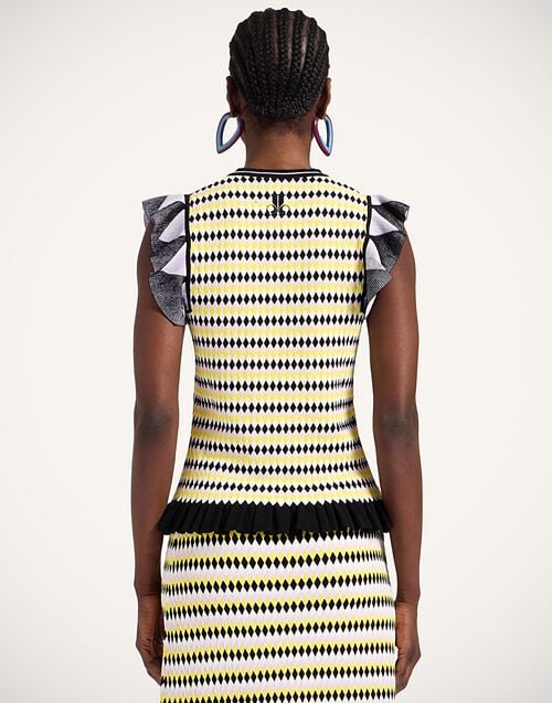 La Doublej Checkers Top Multicolor Yellow & Black In Compact Knit