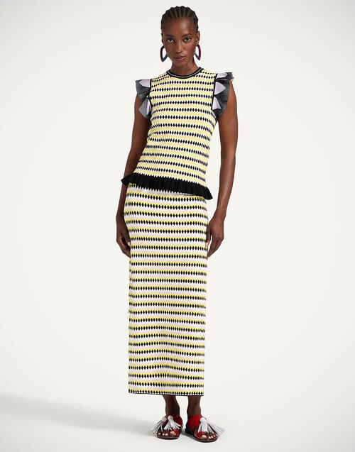 La Doublej Checkers Top Multicolor Yellow & Black In Compact Knit