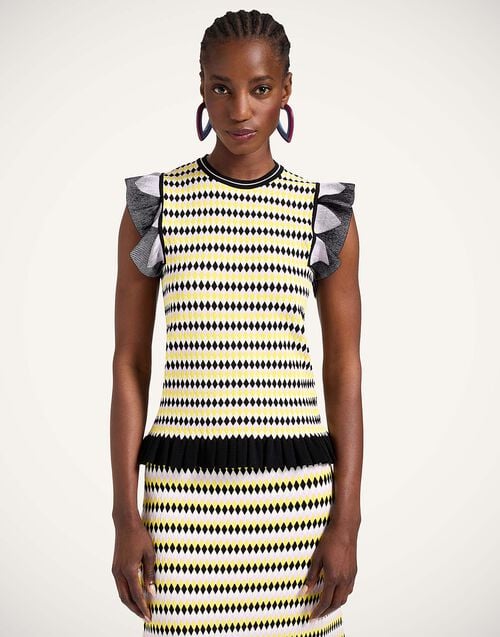 La Doublej Checkers Top Multicolor Yellow & Black In Compact Knit