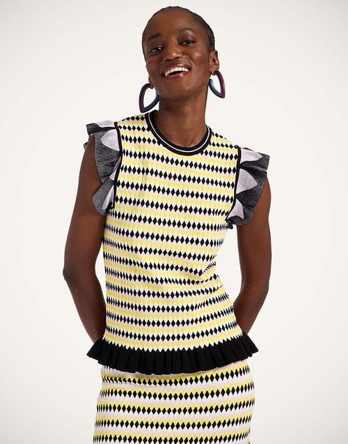 la doublej Checkers Top Multicolor Yellow & Black in Compact Knit