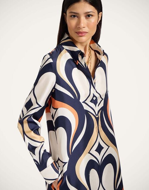 La Doublej Chemise Swing Dress Jive Macro White In Silk Twill