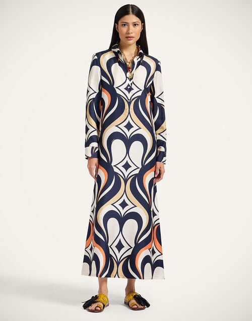 la doublej Chemise Swing Dress Jive Macro White in Silk Twill