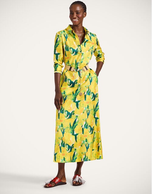 La Doublej Chemise Swing Dress Zesty Yellow In Silk Twill