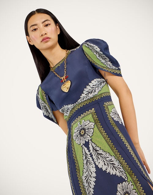 La Doublej Cherie Scarf Dress Bounty Placée Navy In Crepe De Chine