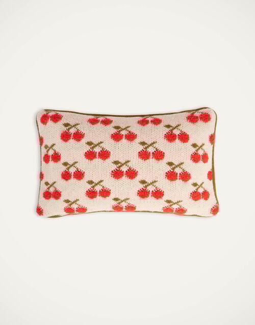 la doublej Cherry Knitted Cushion Off White in Wool