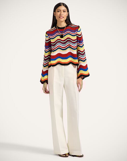 La Doublej Chevron Crop Sweater Multicolor Pink & Red In Knit Chevron