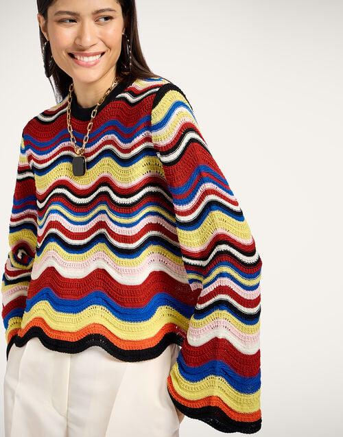 La Doublej Chevron Crop Sweater Multicolor Pink & Red In Knit Chevron