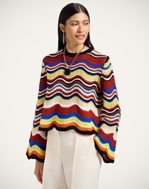 la doublej Chevron Crop Sweater Multicolor Pink & Red in Knit Chevron