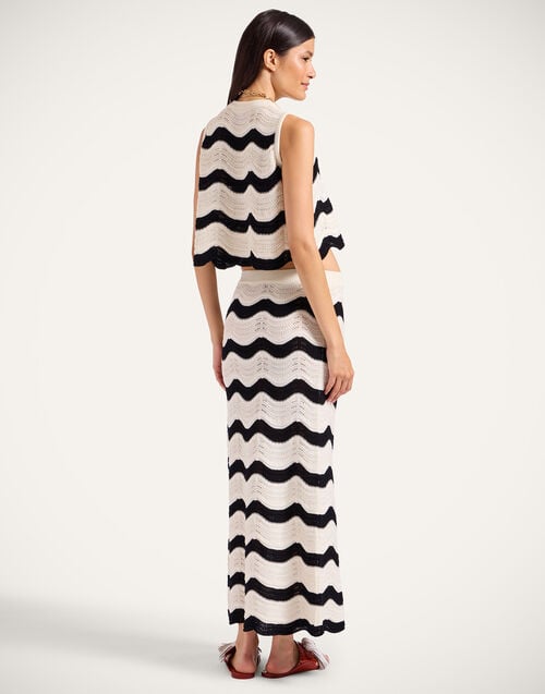La Doublej Chevron Skirt Bicolor Black & Ivory In Knit Chevron