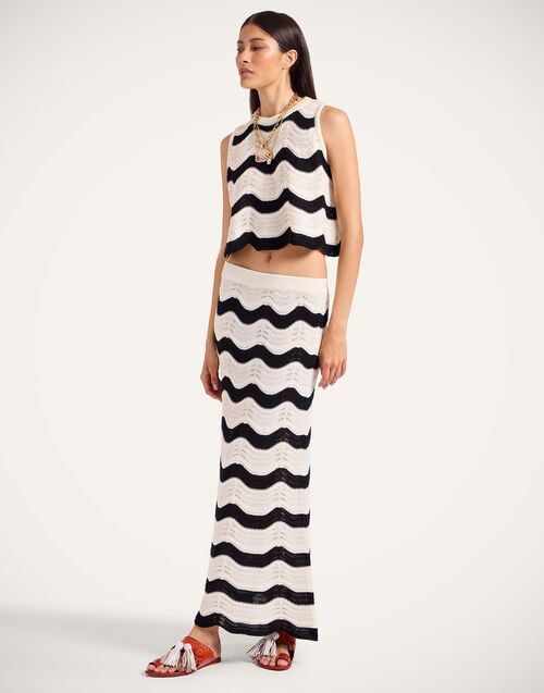 la doublej Chevron Skirt Bicolor Black & Ivory in Knit Chevron