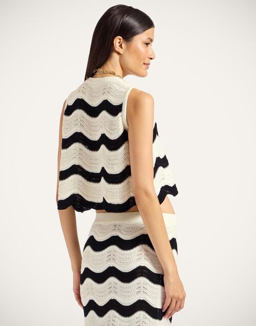 La Doublej Chevron Top Bicolor Black & Ivory In Knit Chevron