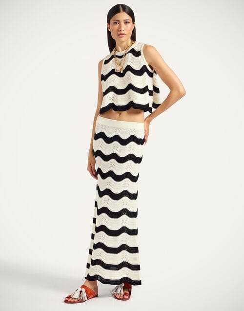 La Doublej Chevron Top Bicolor Black & Ivory In Knit Chevron