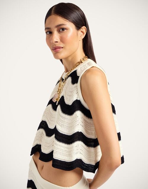La Doublej Chevron Top Bicolor Black & Ivory In Knit Chevron