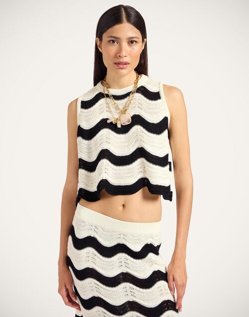 la doublej Chevron Top Bicolor Black & Ivory in Knit Chevron