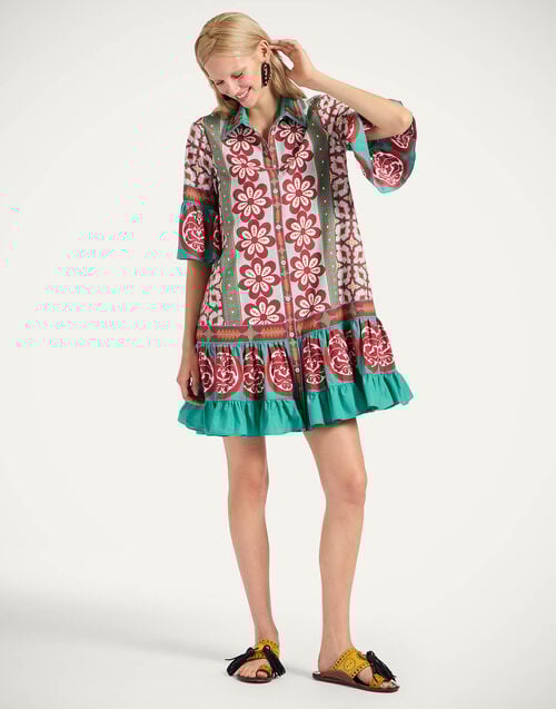 la doublej Choux Dress Pagoda Placée Rust in Cotton Poplin