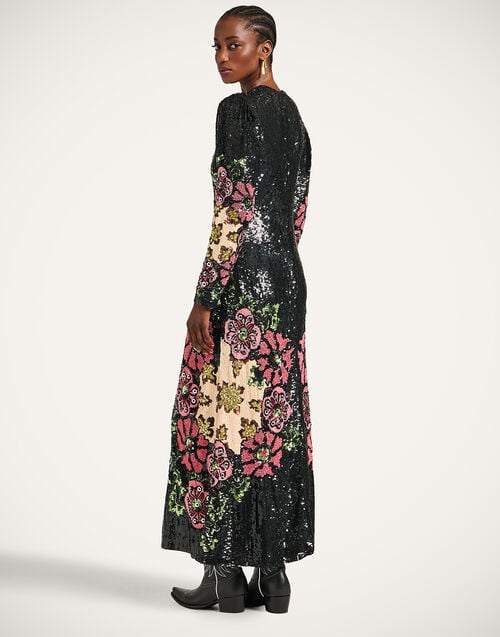 La Doublej Clingy Swing Bounty Red In Embroidered Paillettes