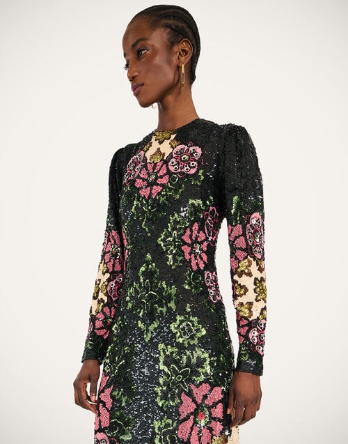 La Doublej Clingy Swing Bounty Red In Embroidered Paillettes