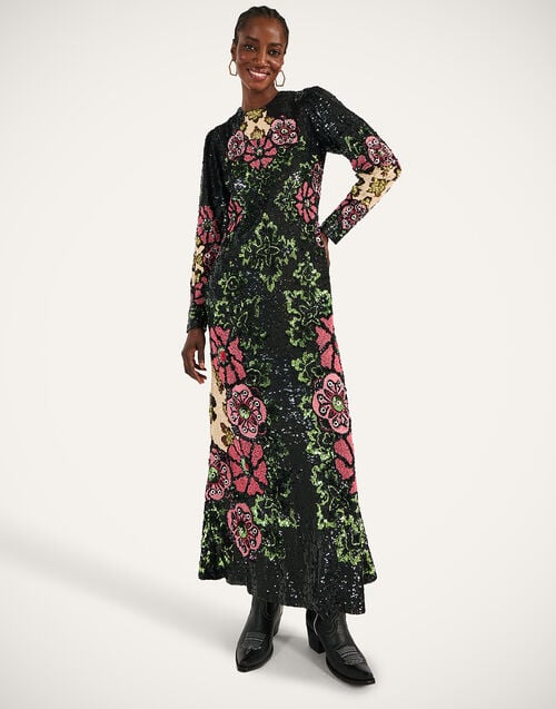 La Doublej Clingy Swing Bounty Red In Embroidered Paillettes