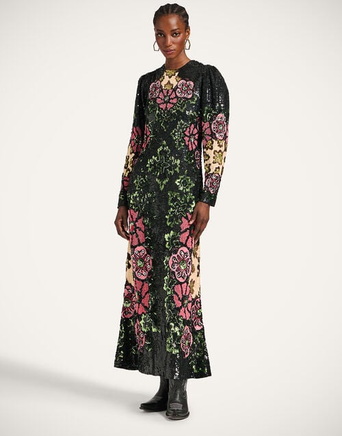 la doublej Clingy Swing Bounty Red in Embroidered Paillettes