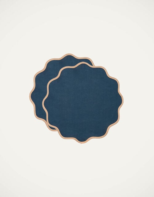 la doublej Cloud Placemat Set Of 2 Rainbow Navy in Linen