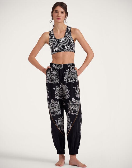la doublej Court Pants Crazy Tigers Black & White in Nylon
