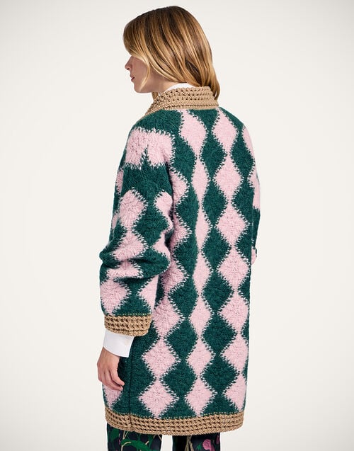 La Doublej Crochet Bowling Cardigan Multicolor Pink & Dark Green In Alpaca Wool