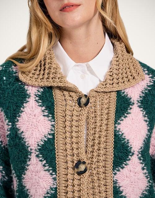 La Doublej Crochet Bowling Cardigan Multicolor Pink & Dark Green In Alpaca Wool