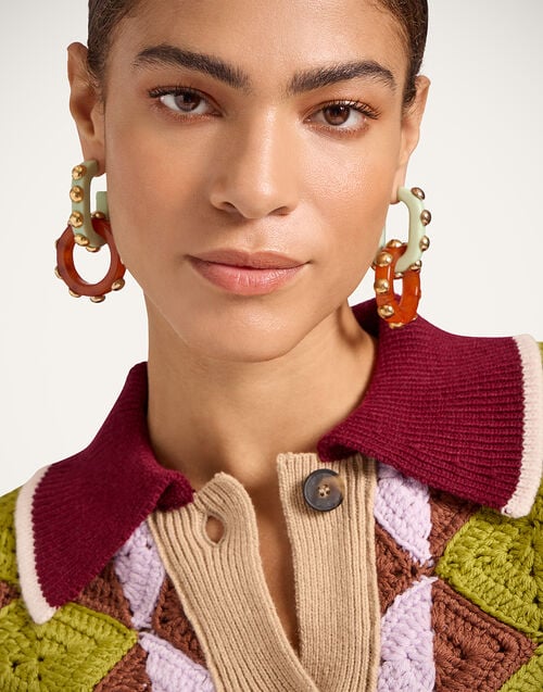 La Doublej Crochet Mini Cardigan Multicolor Green & Lilac In Wool Crochet
