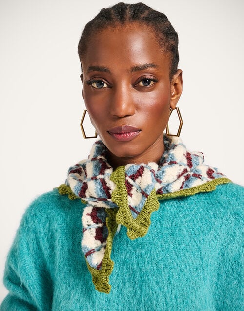 La Doublej Crochet Triangle Scarf Multicolor Blue & Burgundy In Alpaca Wool