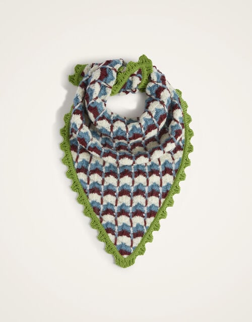 La Doublej Crochet Triangle Scarf Multicolor Blue & Burgundy In Alpaca Wool