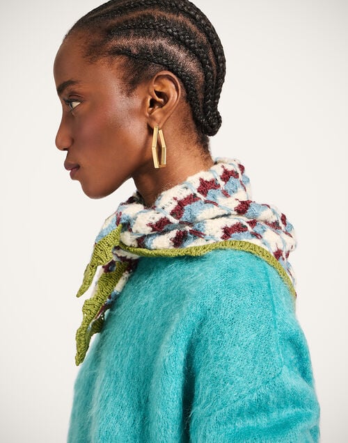 la doublej Crochet Triangle Scarf Multicolor Blue & Burgundy in Alpaca Wool