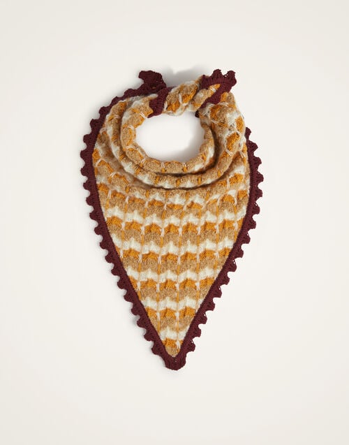 La Doublej Crochet Triangle Scarf Multicolor Ocher & White In Alpaca Wool